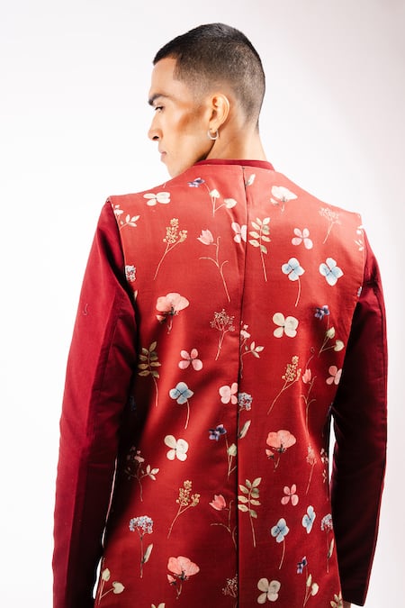 Project Bandi Floral Print Longline Bundi Kurta Set 