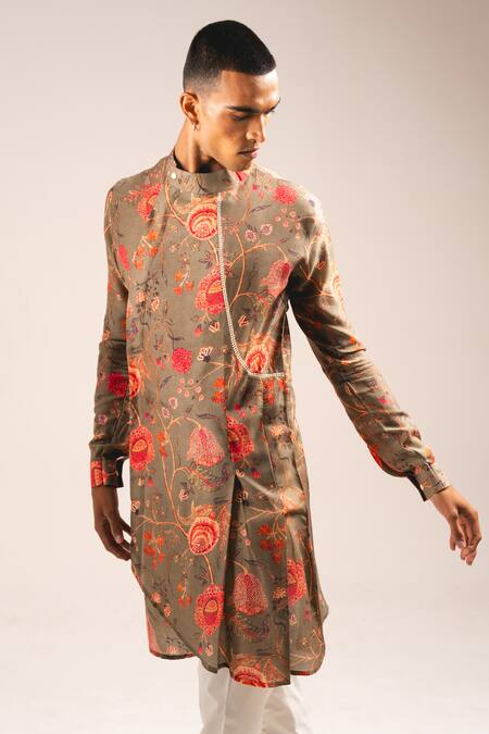 Project Bandi_Brown Cotton, Maheshwari Lace Garden Of Eden Pleated Angrakha With Pant _at_Aza_Fashions