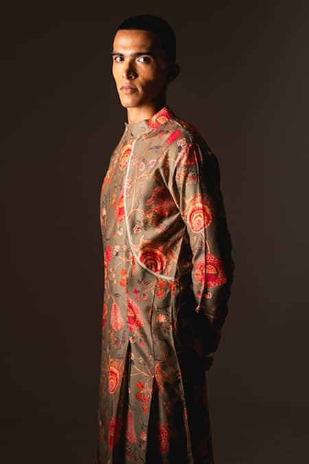 Buy_Project Bandi_Brown Cotton, Maheshwari Lace Garden Of Eden Pleated Angrakha With Pant 