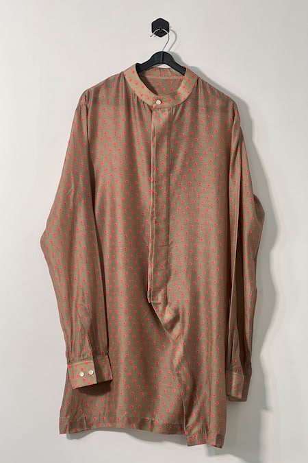 Project Bandi_Brown Cotton Marigold Floral Print Kurta And Pant Set _Online_at_Aza_Fashions