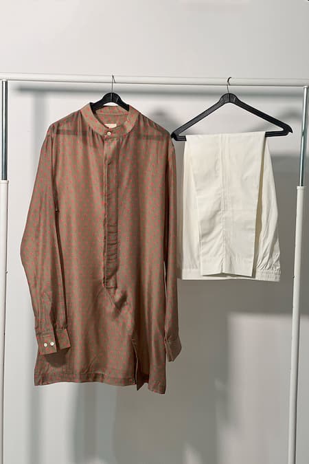 Shop_Project Bandi_Brown Cotton Marigold Floral Print Kurta And Pant Set _Online_at_Aza_Fashions