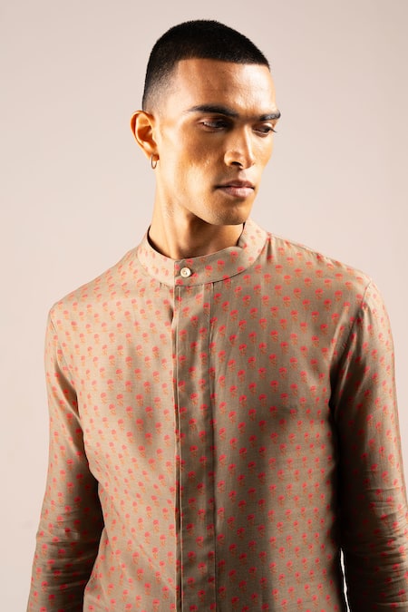 Buy_Project Bandi_Brown Cotton Marigold Floral Print Kurta And Pant Set 