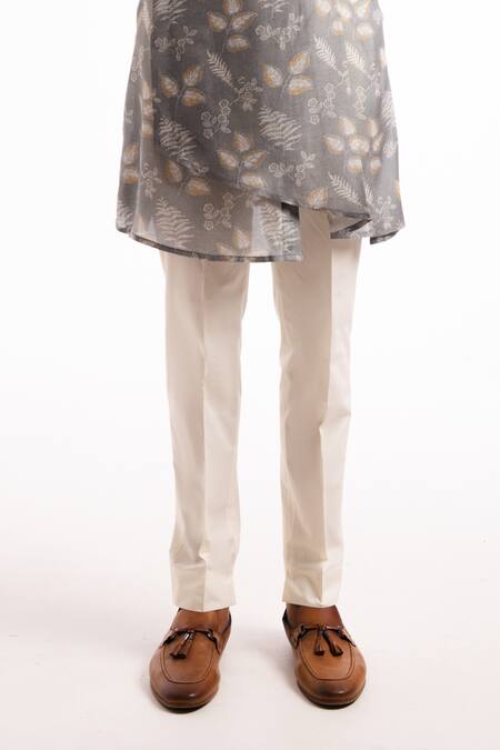 Project Bandi_Grey Cotton Embroidery Mountain Pleated Angrakha With Pant _Online_at_Aza_Fashions