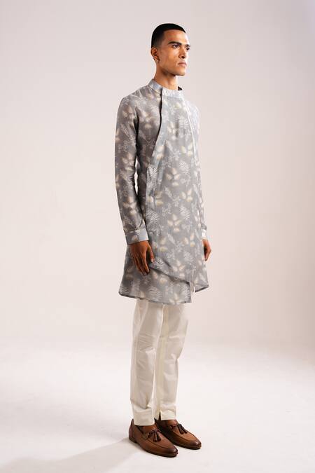 Buy_Project Bandi_Grey Cotton Embroidery Mountain Pleated Angrakha With Pant _Online_at_Aza_Fashions