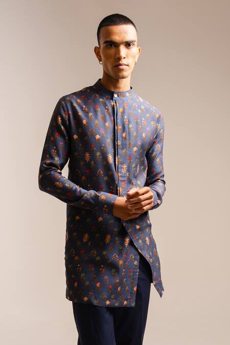 Shop_Project Bandi_Blue Maheshwari, Cotton Embroidery Flora Kurta And Pant Set _Online_at_Aza_Fashions