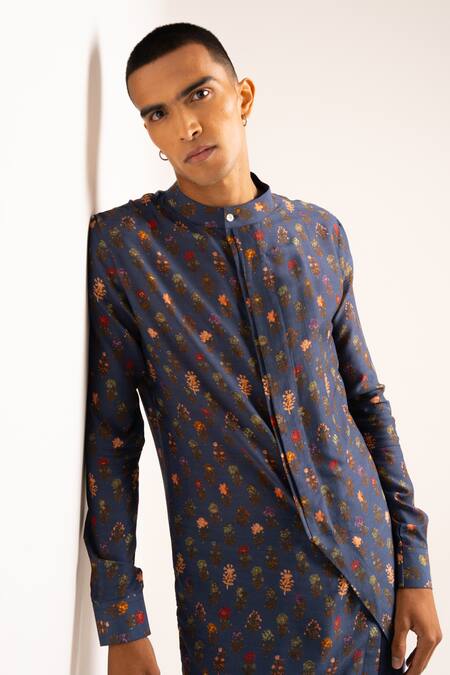 Buy_Project Bandi_Blue Maheshwari, Cotton Embroidery Flora Kurta And Pant Set 