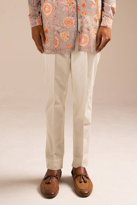 Shop_Project Bandi_Grey Cotton, Linen Embroidery Stone Versailles Kurta And Pant Set _Online_at_Aza_Fashions