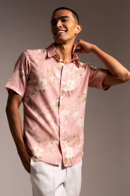 Buy_Project Bandi_Pink Cotton Linen Printed Flower Under The Sky Shirt _Online_at_Aza_Fashions