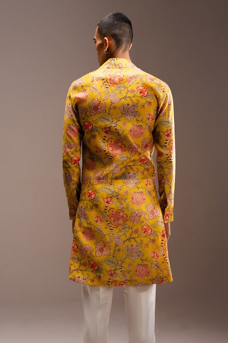 Project Bandi Yellow Cotton, Chanderi Embroidery Hamdard Long Kurta And Pant Set Online at Aza Fashions Project Bandi_Yellow Cotton, Chanderi Embroidery Hamdard Long Kurta And Pant Set _Online_at_Aza_Fashions