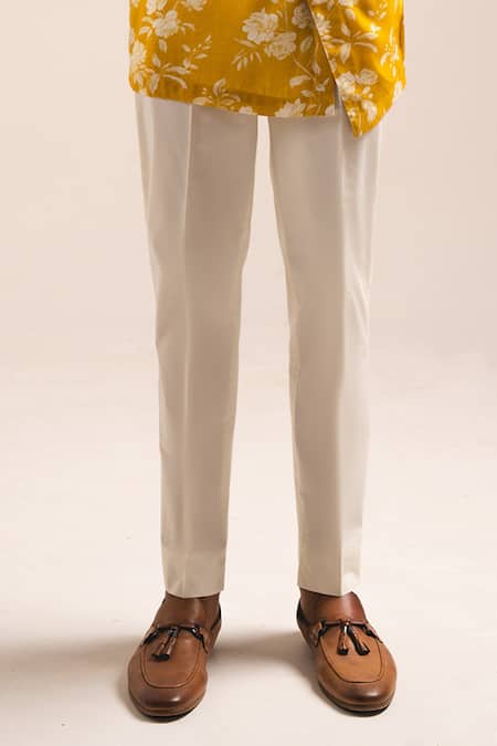Shop_Project Bandi_Yellow Cotton Embroidery Rose Print Kurta Pajama Set _Online_at_Aza_Fashions
