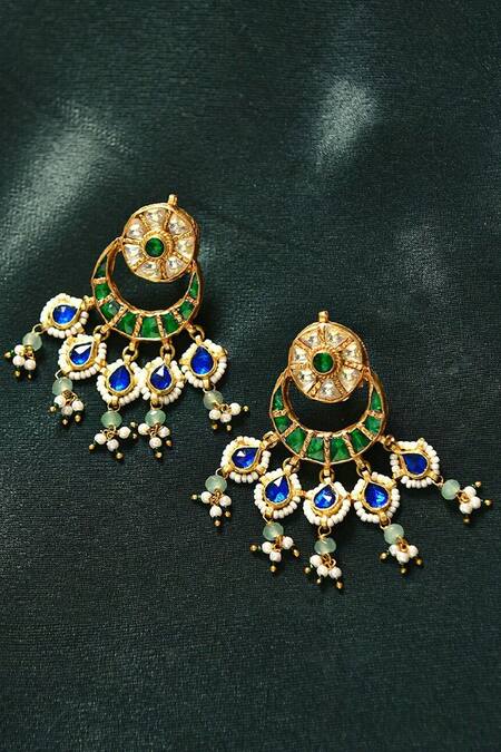 Buy_MAISARA JEWELRY_Green Stones, Beads Embellished Chandbalis_Online_at_Aza_Fashions
