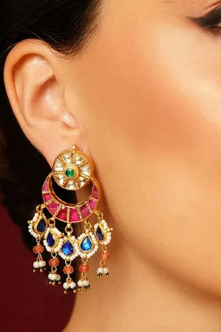 MAISARA JEWELRY_Multi Color Stones, Beads Embellished Earrings_Online_at_Aza_Fashions
