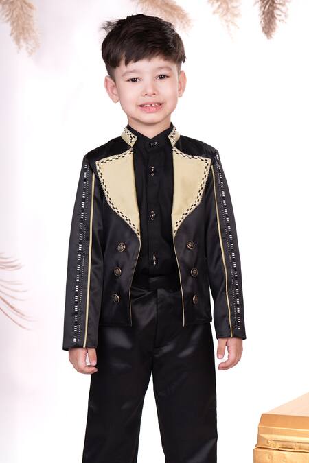 Buy_Toplove_Black Satin, Cotton Cut Work Rustique Blazer Pant Set _Online_at_Aza_Fashions