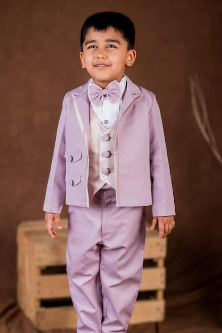 Toplove_Purple Satin, Cotton, Silk Embroidery Solid Blazer Set _Online_at_Aza_Fashions