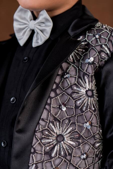 Toplove Black Satin, Cotton Sequins, Beads, Crystals Midnight Jazz Blazer Pant Set Online at Aza Fashions Toplove_Black Satin, Cotton Sequins, Beads, Crystals Midnight Jazz Blazer Pant Set _Online_at_Aza_Fashions