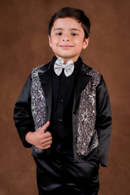 Buy Toplove Black Satin, Cotton Sequins, Beads, Crystals Midnight Jazz Blazer Pant Set Online at Aza Fashions Buy_Toplove_Black Satin, Cotton Sequins, Beads, Crystals Midnight Jazz Blazer Pant Set _Online_at_Aza_Fashions