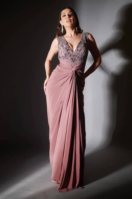 Babita Malkani Crystal Embellished Yoke Gown 