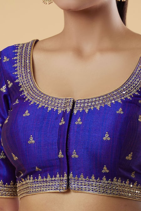 Samyukta Singhania Purple Silk Embroidery Round Neck Zari Blouse at Aza Fashions Samyukta Singhania_Purple Silk Embroidery Round Neck Zari Blouse _at_Aza_Fashions