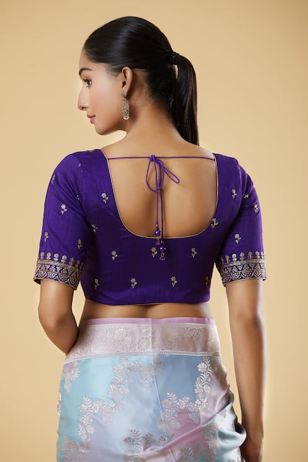 Shop Naintara Bajaj Purple Silk Sequins, Zari Round Neck And Embroidered Blouse at Aza Fashions Shop_Naintara Bajaj_Purple Silk Sequins, Zari Round Neck And Embroidered Blouse _at_Aza_Fashions