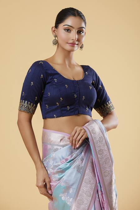 Buy Naintara Bajaj Blue Silk Sequins, Zari Round Neck Embroidered And Blouse Online at Aza Fashions Buy_Naintara Bajaj_Blue Silk Sequins, Zari Round Neck Embroidered And Blouse _Online_at_Aza_Fashions