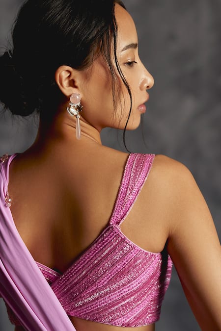 Shop Manika Nanda Purple Silk, Lycra Sequins, Cut Floret Embroidered Pre-draped Saree With Blouse at Aza Fashions Shop_Manika Nanda_Purple Silk, Lycra Sequins, Cut Floret Embroidered Pre-draped Saree With Blouse _at_Aza_Fashions