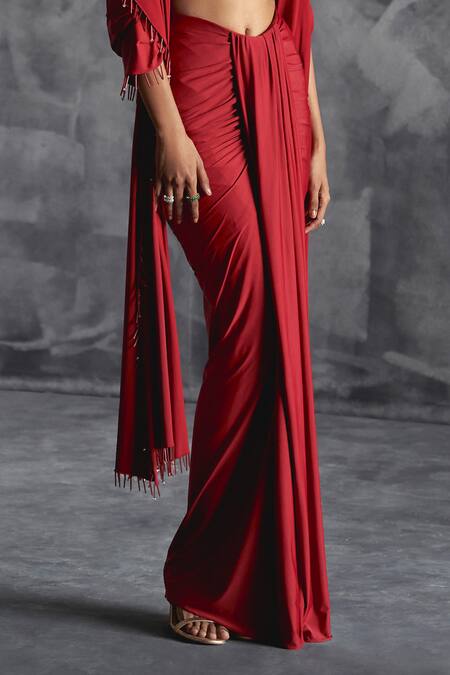 Buy Manika Nanda Red Silk, Lycra Sequins, Cut Rose Gardenia Embroidered Blouse Draped Skirt Set Online at Aza Fashions Buy_Manika Nanda_Red Silk, Lycra Sequins, Cut Rose Gardenia Embroidered Blouse Draped Skirt Set _Online_at_Aza_Fashions