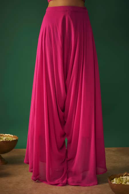 Shop Mehak Murpana Pink Georgette Embroidery, Mirrors, Cut Work Open Cropped Jacket Dhoti Pant Set Online at Aza Fashions Shop_Mehak Murpana_Pink Georgette Embroidery, Mirrors, Cut Work Open Cropped Jacket Dhoti Pant Set _Online_at_Aza_Fashions