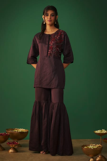 Mehak Murpana Embroidered High Low Kurta & Sharara Set 