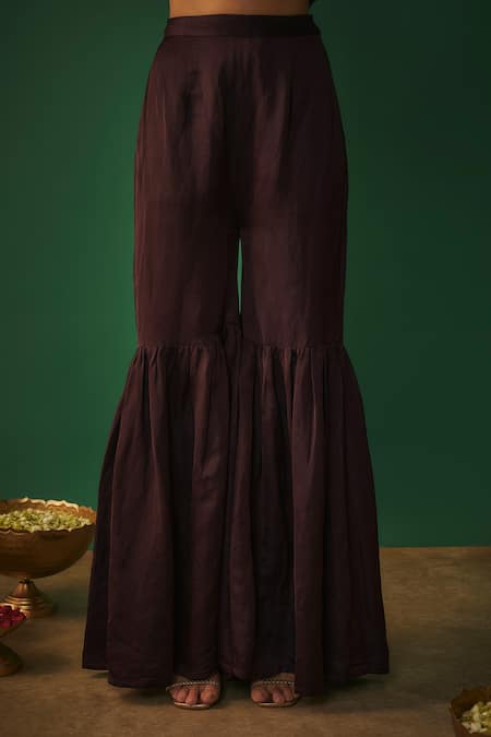 Buy Mehak Murpana Wine Satin, Linen Zari, Sequins, Beads Embroidered High Low Kurta And Sharara Set Online at Aza Fashions Buy_Mehak Murpana_Wine Satin, Linen Zari, Sequins, Beads Embroidered High Low Kurta And Sharara Set _Online_at_Aza_Fashions