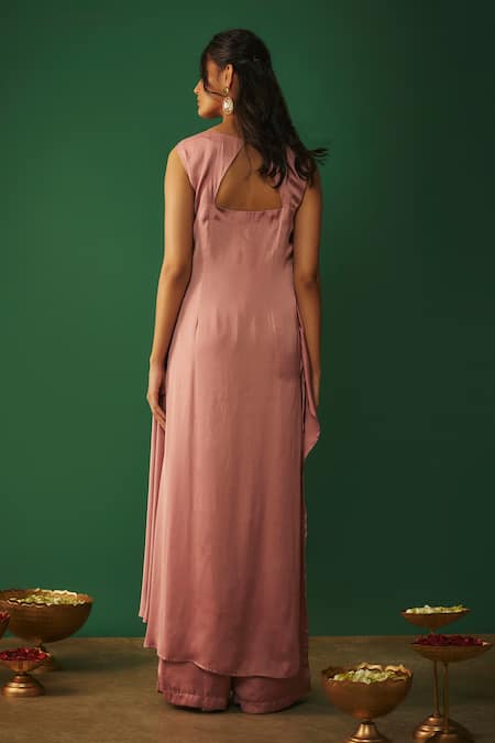 Shop Mehak Murpana Pink Silk, Satin Zari Zardozi Placement Embroidered Kurta And Flared Pant Set at Aza Fashions Shop_Mehak Murpana_Pink Silk, Satin Zari Zardozi Placement Embroidered Kurta And Flared Pant Set _at_Aza_Fashions