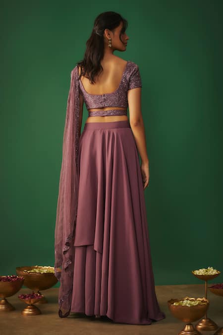 Shop Mehak Murpana Pink Net, Microfiber Sequins, Cut Work, Embroidery Asymmetric Choli And Skirt Set at Aza Fashions Shop_Mehak Murpana_Pink Net, Microfiber Sequins, Cut Work, Embroidery Asymmetric Choli And Skirt Set _at_Aza_Fashions