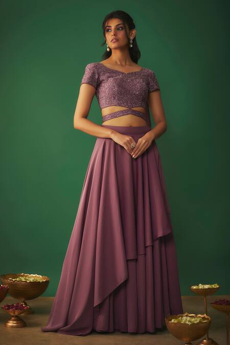 Mehak Murpana Pink Net, Microfiber Sequins, Cut Work, Embroidery Asymmetric Choli And Skirt Set at Aza Fashions Mehak Murpana_Pink Net, Microfiber Sequins, Cut Work, Embroidery Asymmetric Choli And Skirt Set _at_Aza_Fashions