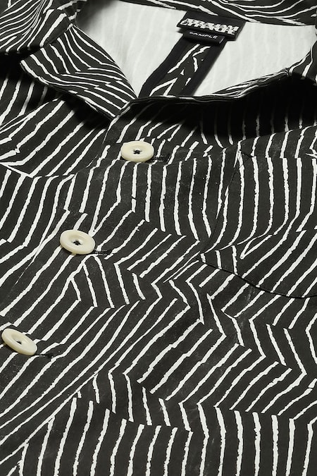 Abraham And Thakore_Black Cotton Broken Pinstripe Print Jacket_at_Aza_Fashions