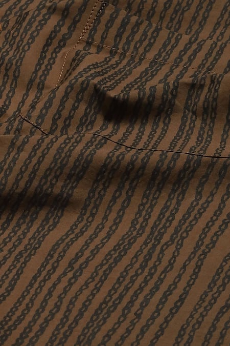 Abraham And Thakore Brown Cotton Embroidery Crewel Print Shirt Online at Aza Fashions Abraham And Thakore_Brown Cotton Embroidery Crewel Print Shirt _Online_at_Aza_Fashions