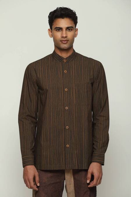 Buy Abraham And Thakore Brown Cotton Embroidery Crewel Print Shirt Online at Aza Fashions Buy_Abraham And Thakore_Brown Cotton Embroidery Crewel Print Shirt _Online_at_Aza_Fashions