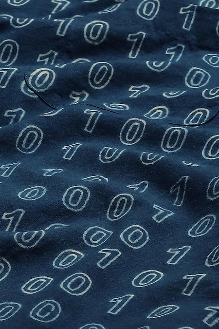 Buy_ABRAHAM AND THAKORE_Blue Cotton Number Print Shirt 