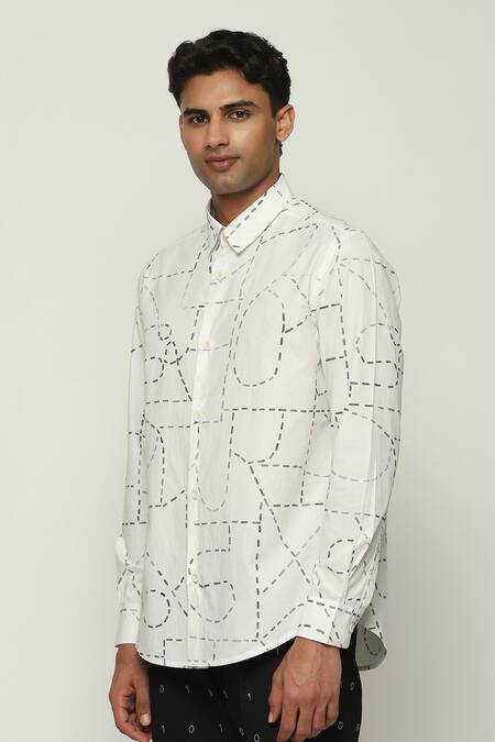 Buy Abraham And Thakore White Cotton Embroidery Kantha Calligraphy Shirt Online at Aza Fashions Buy_Abraham And Thakore_White Cotton Embroidery Kantha Calligraphy Shirt _Online_at_Aza_Fashions