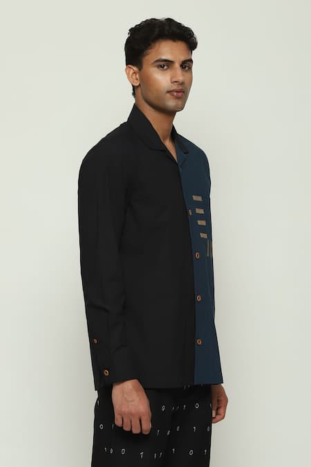 Buy Abraham And Thakore Black Cotton, Poplin Embroidery Two Tone Shirt Online at Aza Fashions Buy_Abraham And Thakore_Black Cotton, Poplin Embroidery Two Tone Shirt _Online_at_Aza_Fashions