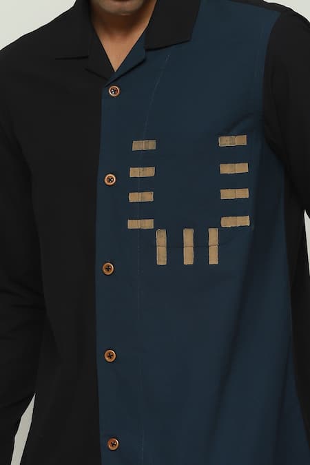 Shop Abraham And Thakore Black Cotton, Poplin Embroidery Two Tone Shirt Online at Aza Fashions Shop_Abraham And Thakore_Black Cotton, Poplin Embroidery Two Tone Shirt _Online_at_Aza_Fashions