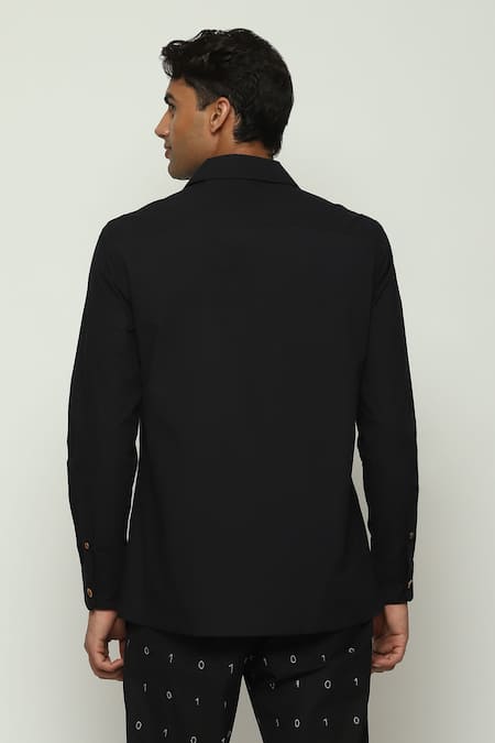 Shop Abraham And Thakore Black Cotton, Poplin Embroidery Two Tone Shirt at Aza Fashions Shop_Abraham And Thakore_Black Cotton, Poplin Embroidery Two Tone Shirt _at_Aza_Fashions