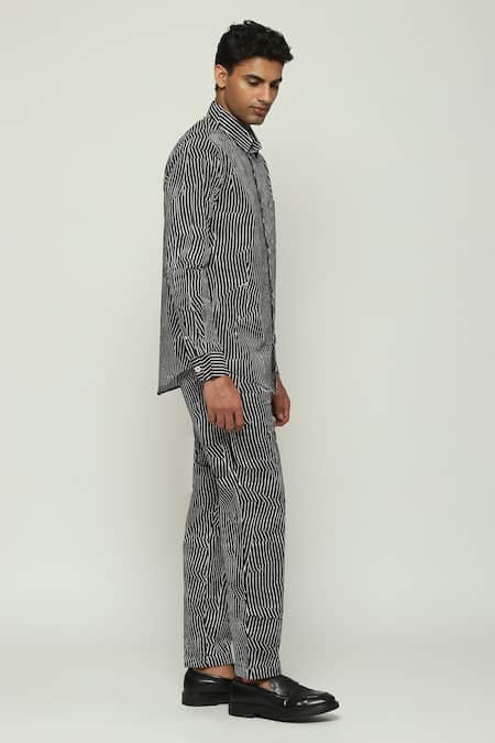 Buy Abraham And Thakore Black Cotton Broken Pinstripe Print Shirt Online at Aza Fashions Buy_Abraham And Thakore_Black Cotton Broken Pinstripe Print Shirt_Online_at_Aza_Fashions