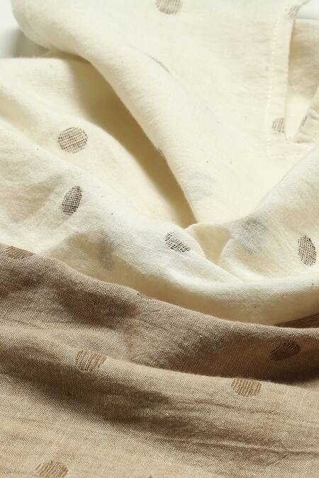 Buy Abraham And Thakore Off White Cotton High Neck Border Jamdani Dotted Top Buy_Abraham And Thakore_Off White Cotton High Neck Border Jamdani Dotted Top