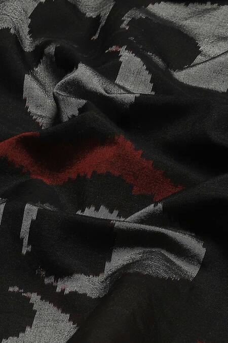 Abraham And Thakore_Black Silk, Cotton High Neck Ikat Ottoman Moon Print Top _at_Aza_Fashions