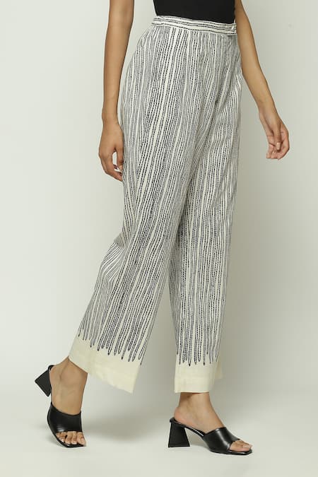 Buy Abraham And Thakore Black Cotton Embroidery Crewel Print Straight Trouser Online at Aza Fashions Buy_Abraham And Thakore_Black Cotton Embroidery Crewel Print Straight Trouser_Online_at_Aza_Fashions