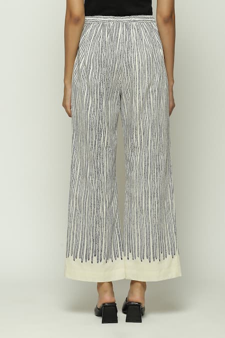 Shop Abraham And Thakore Black Cotton Embroidery Crewel Print Straight Trouser Online at Aza Fashions Shop_Abraham And Thakore_Black Cotton Embroidery Crewel Print Straight Trouser_Online_at_Aza_Fashions