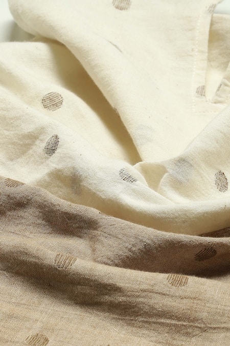 Buy_Abraham And Thakore_Off White Cotton Border Jamdani Dotted Trouser