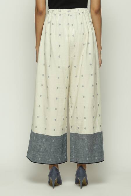 Shop Abraham And Thakore Off White Cotton Border Jamdani Dotted Pattern Trouser Online at Aza Fashions Shop_Abraham And Thakore_Off White Cotton Border Jamdani Dotted Pattern Trouser_Online_at_Aza_Fashions