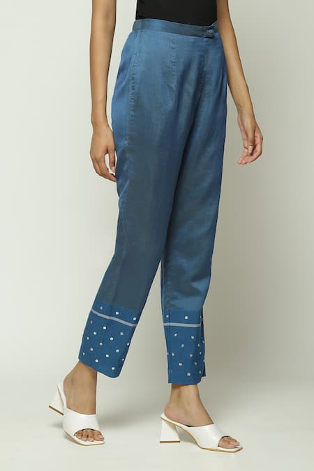 Buy Abraham And Thakore Blue Silk, Cotton, Maheshwari Sequins Embellished Trouser Online at Aza Fashions Buy_Abraham And Thakore_Blue Silk, Cotton, Maheshwari Sequins Embellished Trouser _Online_at_Aza_Fashions