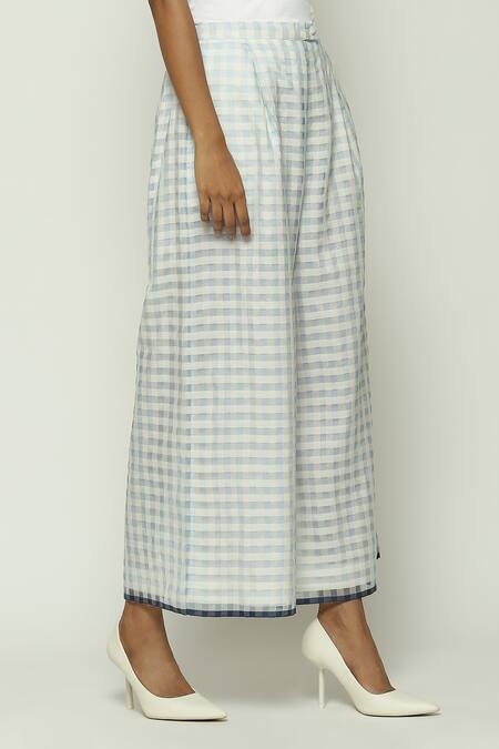 Buy Abraham And Thakore Blue Silk, Cotton, Maheshwari Gingham Checkered Trouser Online at Aza Fashions Buy_Abraham And Thakore_Blue Silk, Cotton, Maheshwari Gingham Checkered Trouser_Online_at_Aza_Fashions