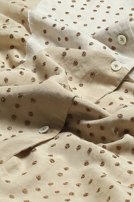 Buy Abraham And Thakore Beige Silk, Cotton Collared Dotted Button Down Shirt Buy_Abraham And Thakore_Beige Silk, Cotton Collared Dotted Button Down Shirt
